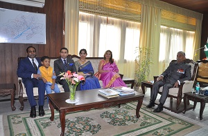 The Governor designate Brig. (Dr.) B.D. Mishra (Retd) with Family in office room at Raj Bhavan on 3rd October�2017. 